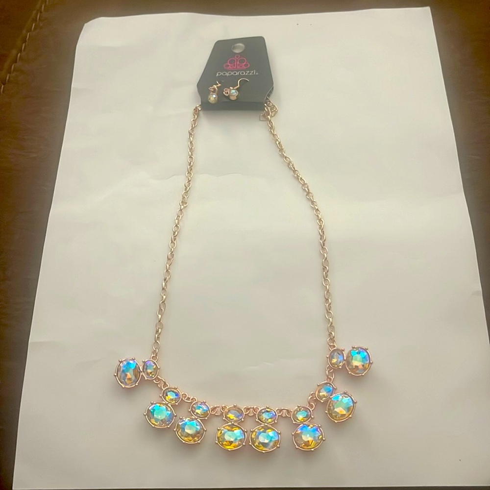 Pastel Oil Spill Iridescent Necklace and Earings Set